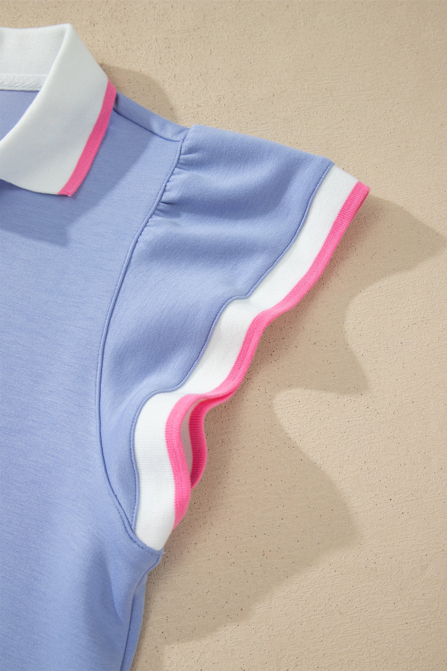 Preppy Striped Trim V Neck Polo Tee Drawstring Skirt Set