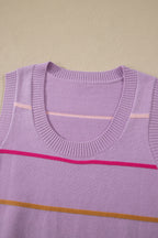 Striped Round Neck Knitted Sweater Tank