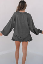 Corded Lantern Sleeve Top High Waist Ruffled Mini Skort Set