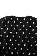 Polka Dot Print Contrast Trim V Neck Zip Up Sleeveless Dress