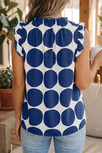 Polka Dot Print Frilled Round Neck Shift Tank Top