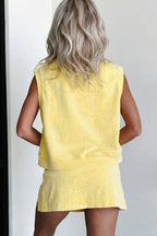 Yellow Cream 2 Pieces Mineral Wash Cotton Tank Top Lined Split Skort Set
