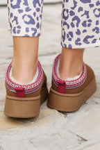 Contrast Print Suede Plush Lined Snow Boots