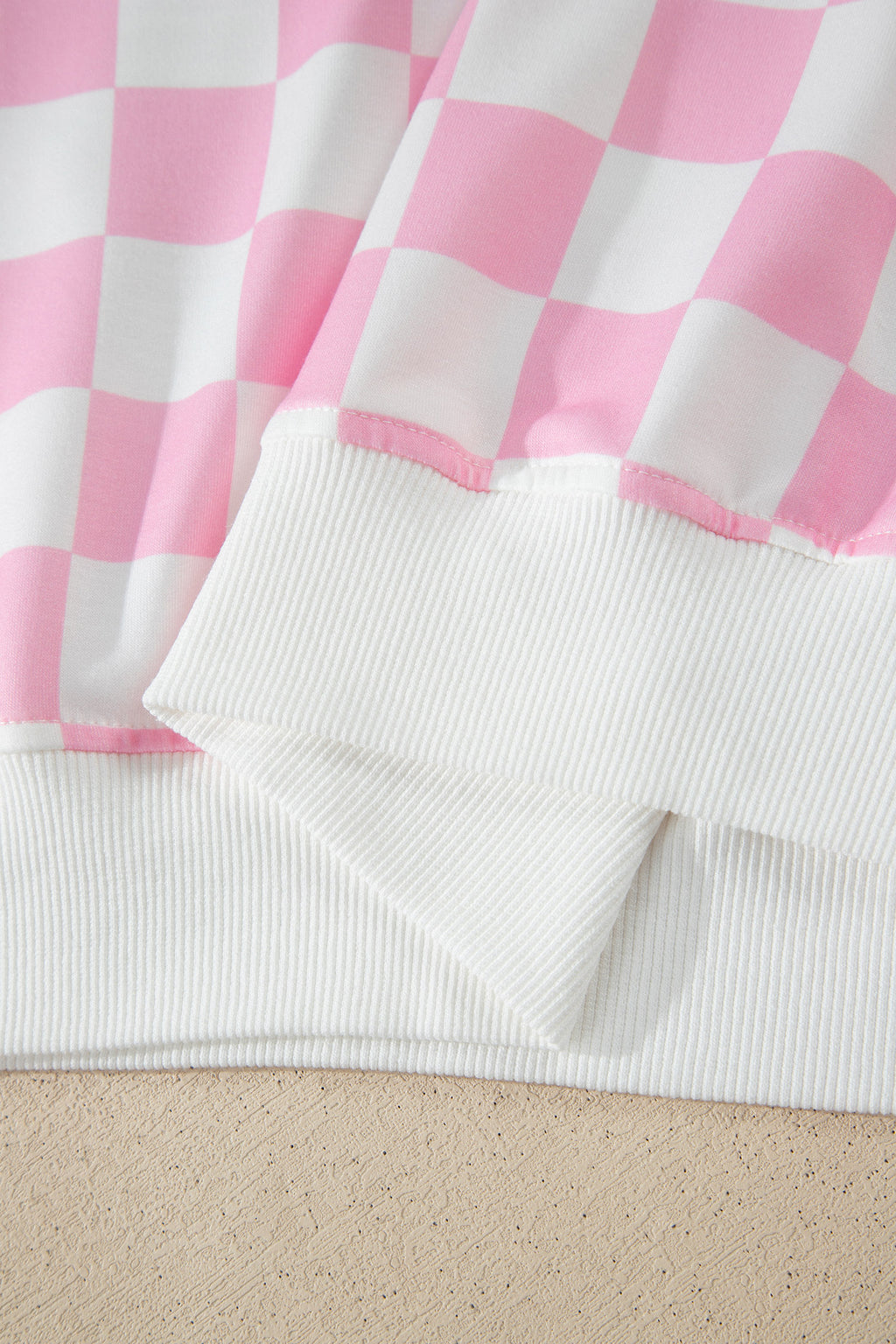 Checkered Print Colour Block Trim Mock Neck Short Set