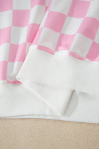 Checkered Print Colour Block Trim Mock Neck Short Set