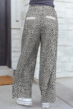 Grey Animal Print Wide Leg Terry Knit Pants
