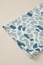 Gray Camouflage Print Single Chest Pocket V Neck Tee