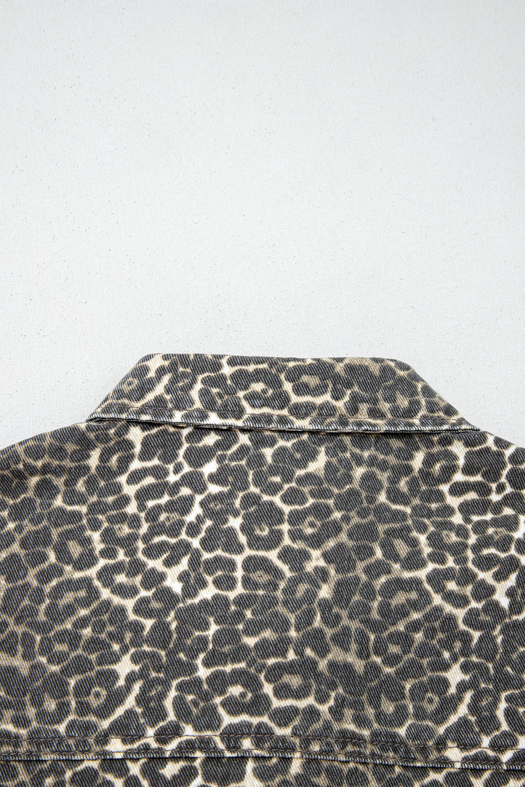 Grey Vintage Leopard Print Short Sleeve Loose Cotton Denim Shirt