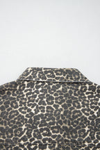 Grey Vintage Leopard Print Short Sleeve Loose Cotton Denim Shirt