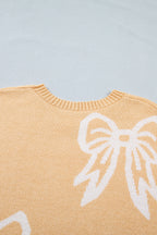 Golden Fleece Bow Pattern Drop Shoulder Loose Sweater