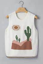 Multicolour Cactus Western Oasis Loose Sweater Vest