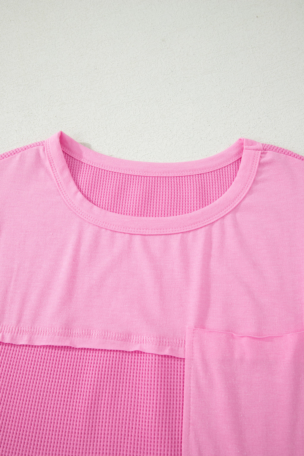 Solid Coluor Raw Seam Waffled Patchwork Casual T Shirt