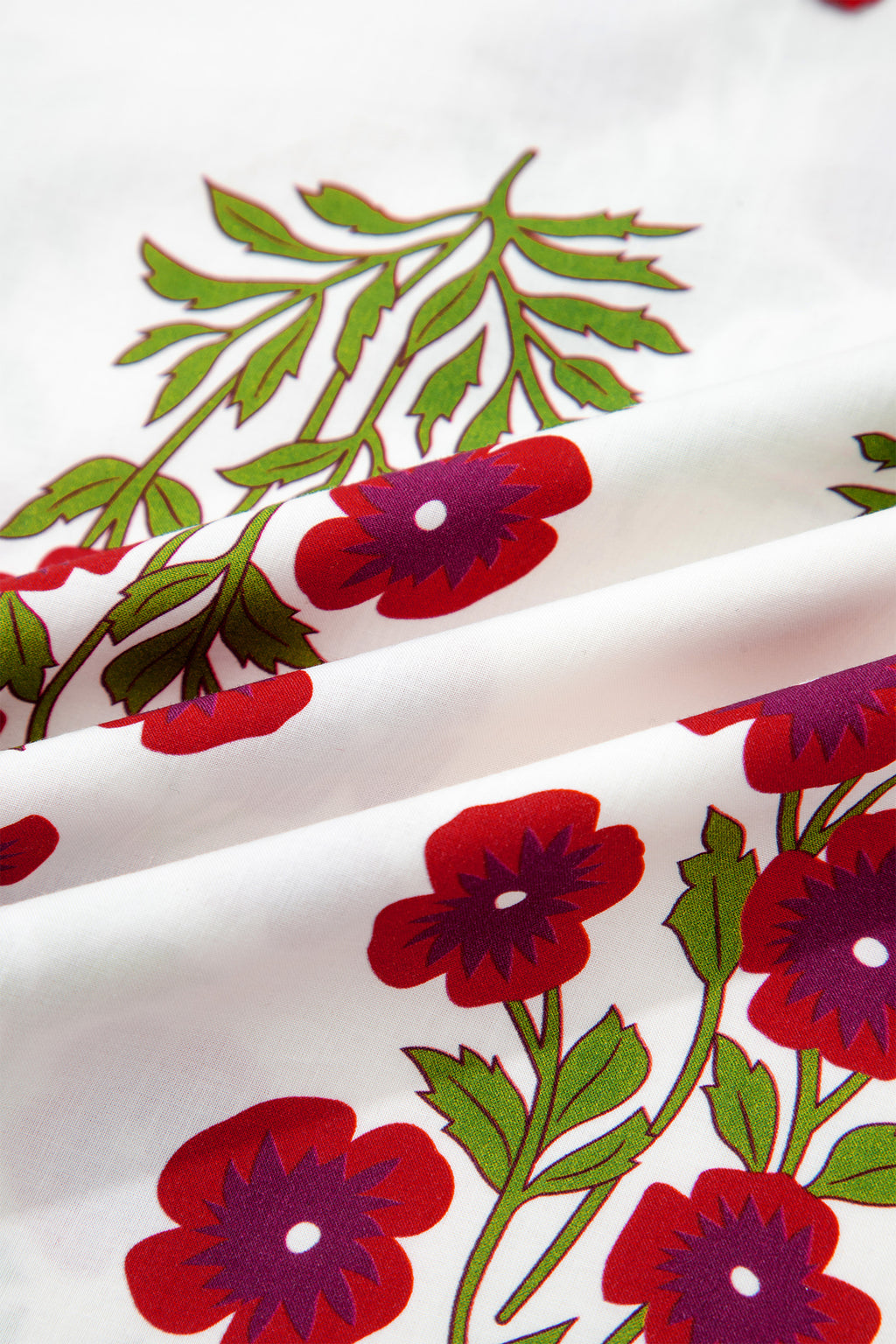 Floral Short Bubble Sleeve Contrast Slit Neckline Blouse