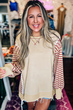 Striped Sleeve Patchwork Casual Knit Top