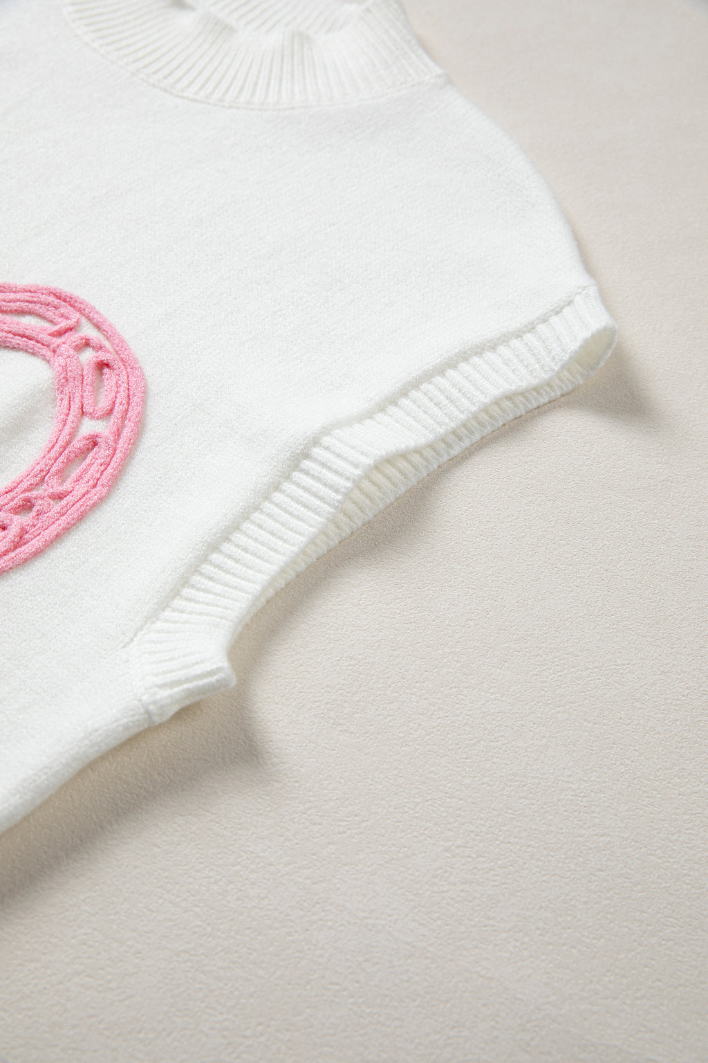 Corded Horseshoes Ribbed Trim Mock Neck Short Sleeve Sweater