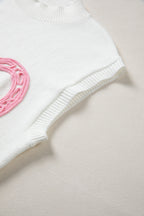 Corded Horseshoes Ribbed Trim Mock Neck Short Sleeve Sweater