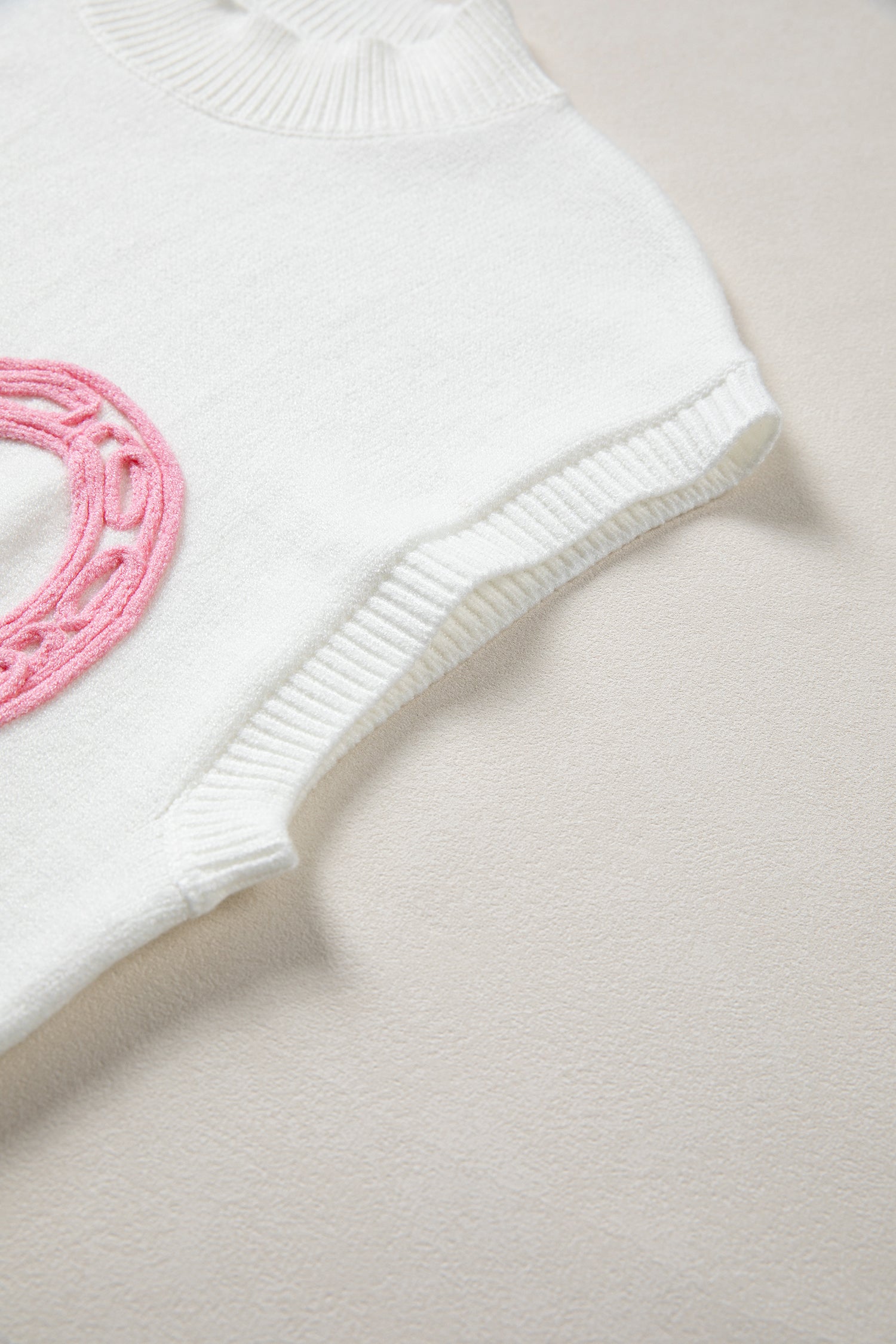 Corded Horseshoes Ribbed Trim Mock Neck Short Sleeve Sweater