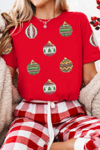 Red Christmas Ornament Bulbs Sequin Graphic Tee