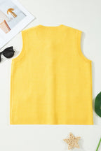 Solid Color Sleeveless Knit Button Pocketed Sweater