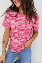 Camouflage Print Crew Neck T Shirt