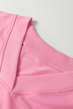 Solid Color V Neck Tee Drawstring Pant Set