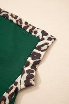 Leopard Trim Round Neck Loose T Shirt