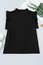 Plus Size Swiss Dot Ruffle Lace Trim V Neck Tank Top