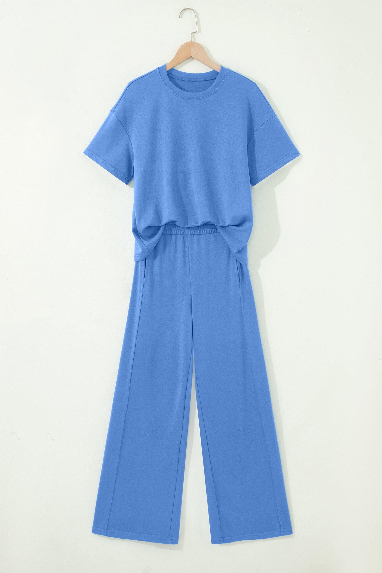 Solid Cover Oversize Tee Pocketed Casual Pants 2pcs Outfit