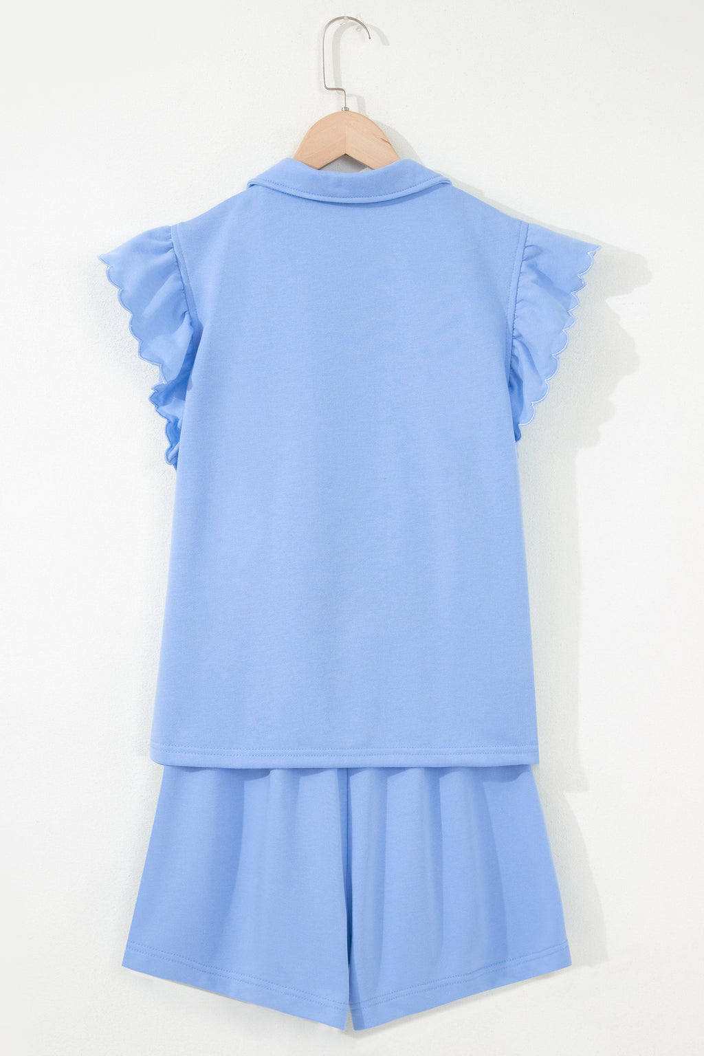 Half Zipped Ruffled Short Set