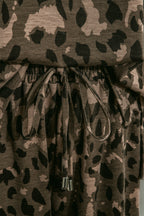 Leopard Print Raw Seam Patchwork Pullover Drawstring Loose Pant Set