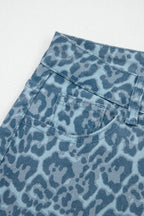 Leopard Frayed Edge Wide Leg High Waist Jeans