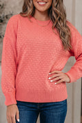 Coral Paradise Breathable Patterned Knit Drop Shoulder Pullover Sweater