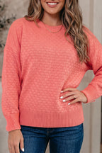 Coral Paradise Breathable Patterned Knit Drop Shoulder Pullover Sweater