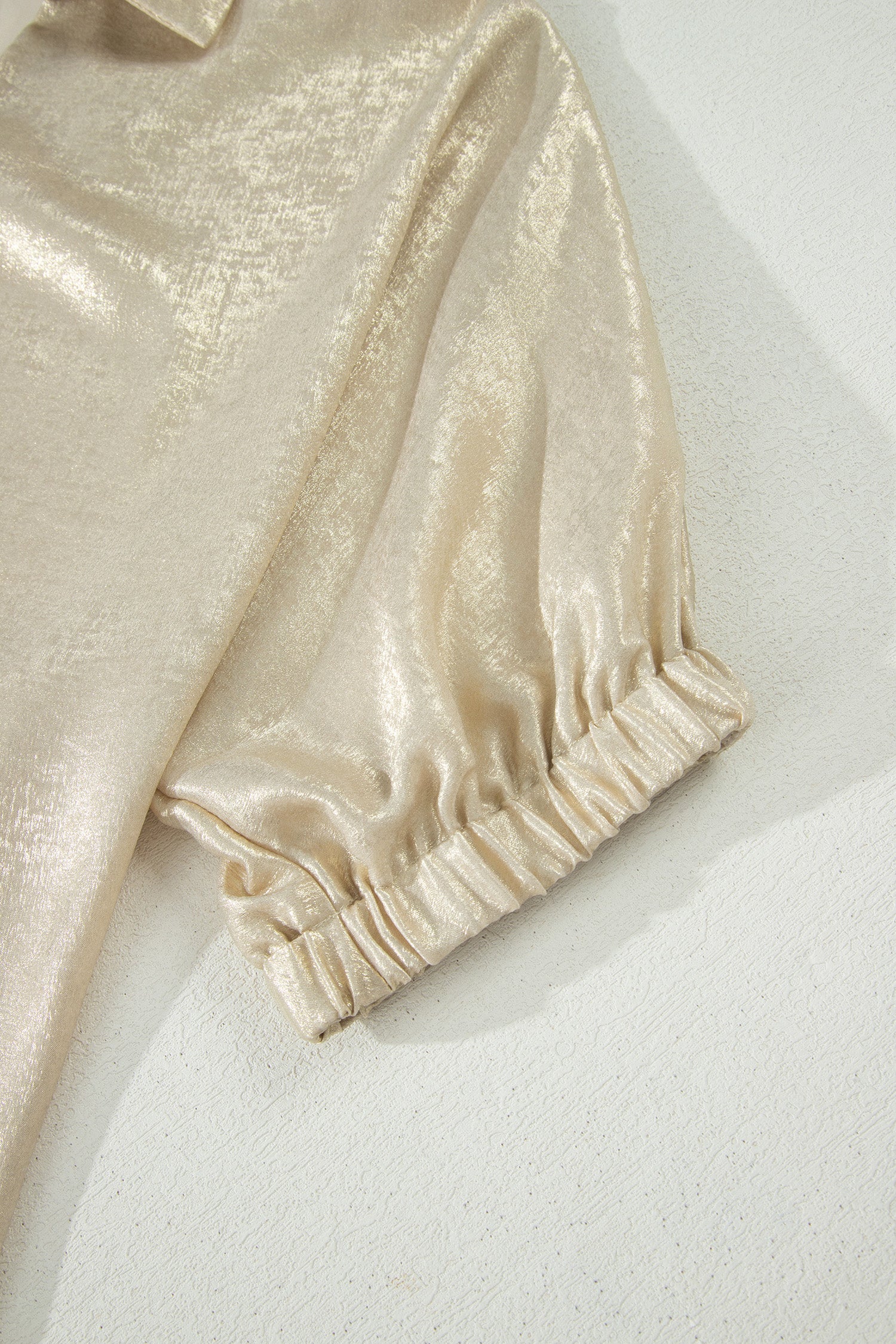 Collared V Neck Half Sleeve Metallic Top