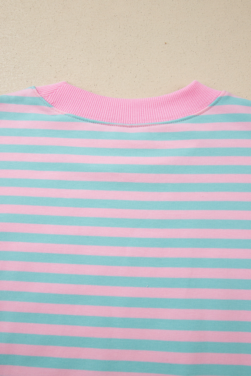 Striped Color Block Detail Long Sleeve Pullover Elastic Waist Pull On Shorts 2pcs Set