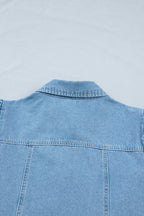 Beau Blue Button Down Short Puff Sleeve Ruffle Hem Patchwork Denim Dress