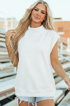 Solid Color High Neck Cap Sleeve Loose Top