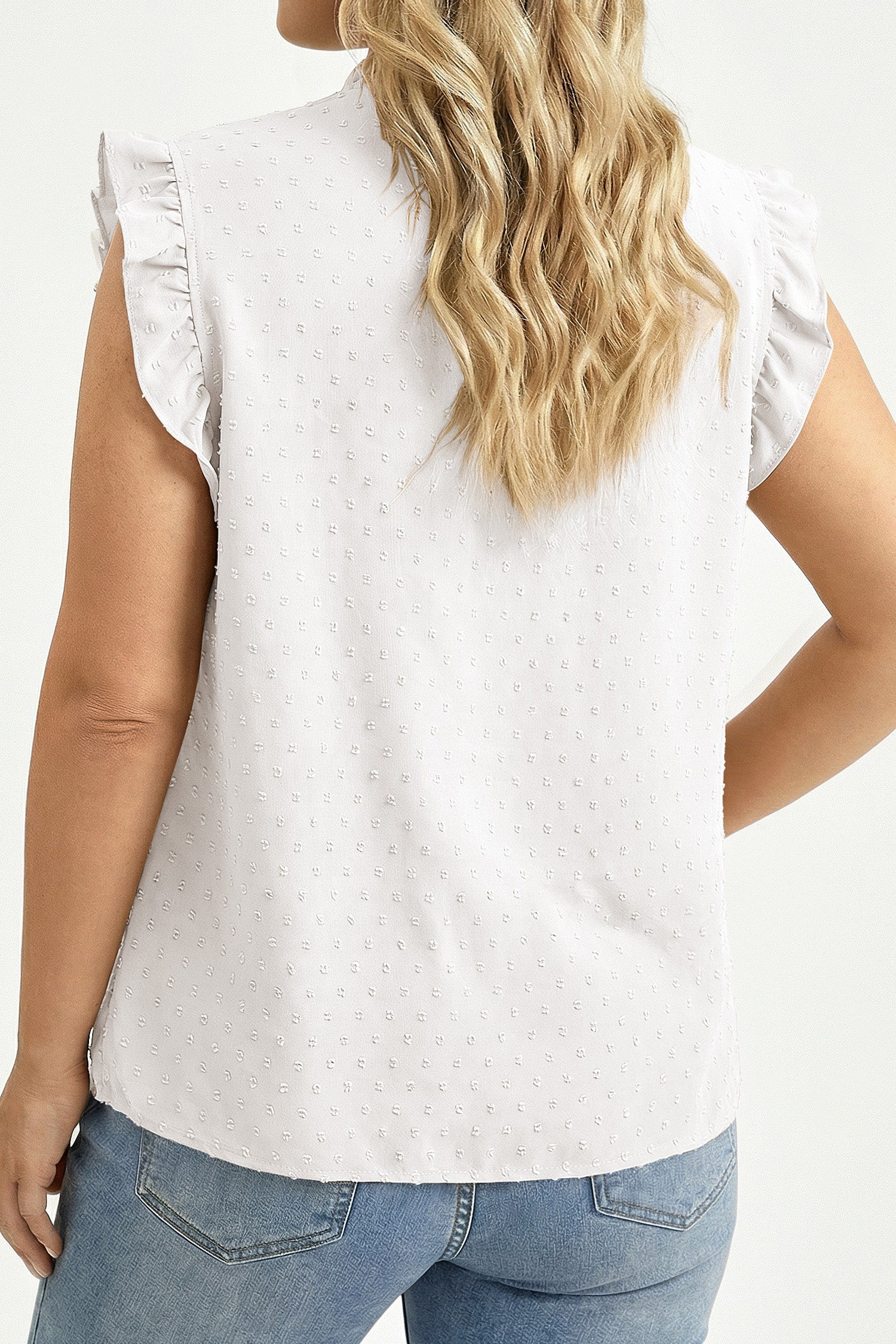 Plus Size Swiss Dot Ruffle Lace Trim V Neck Tank Top
