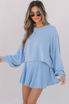 Corded Lantern Sleeve Top High Waist Ruffled Mini Skort Set