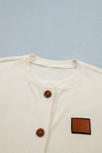Beige Denim Patchwork Short Sleeve Ribbed Shirt