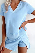 Mineral Wash V Neck Tee Matching Skort Set