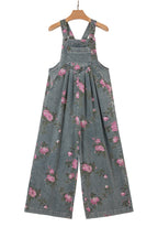 Floral Print Pleated High Waist Wide Leg Denim Jumpsuit
