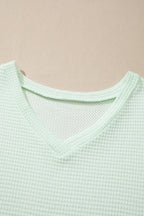 V Neck Short Sleeve Plus Size Waffle Knit Top