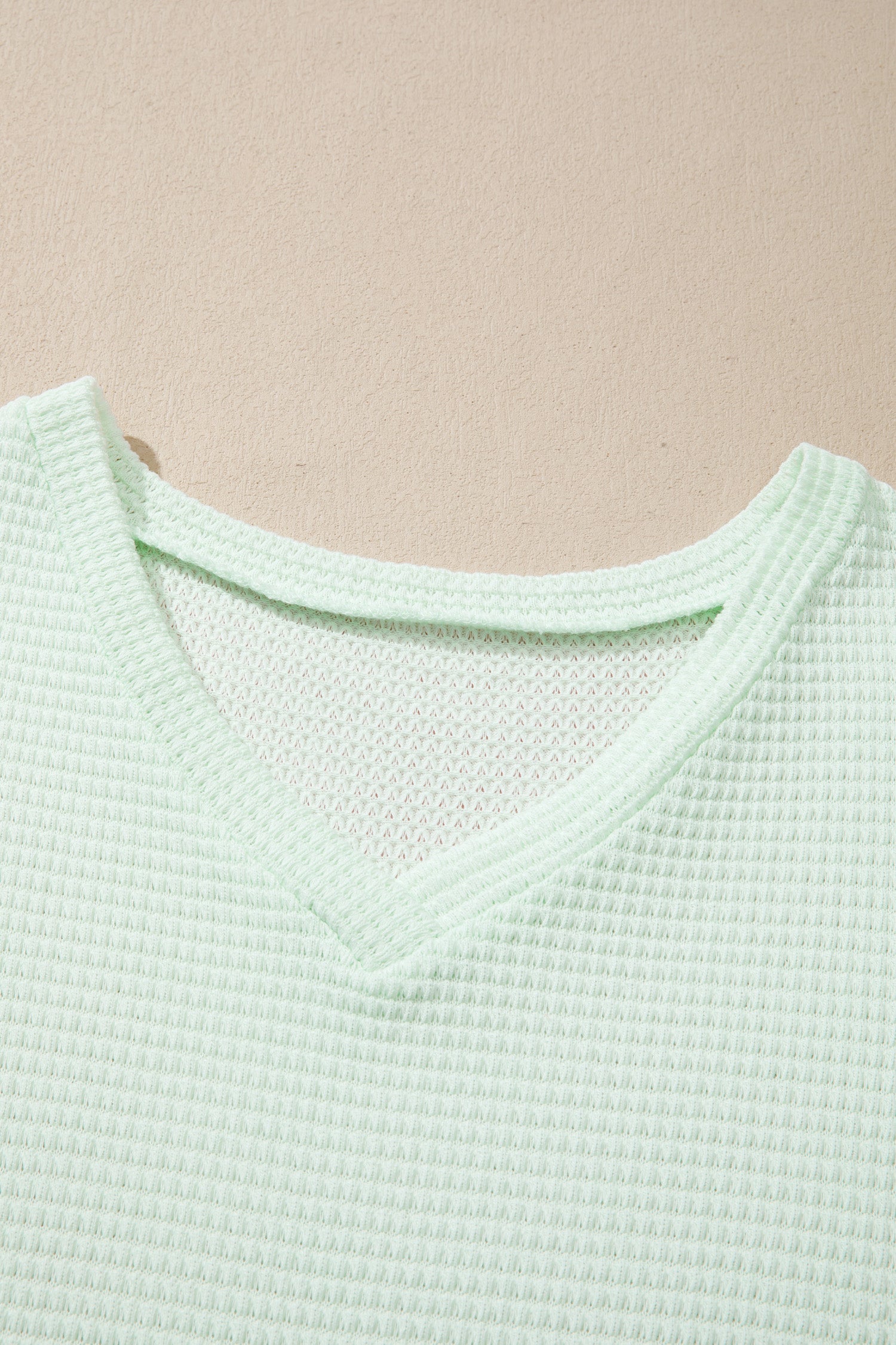 V Neck Short Sleeve Plus Size Waffle Knit Top