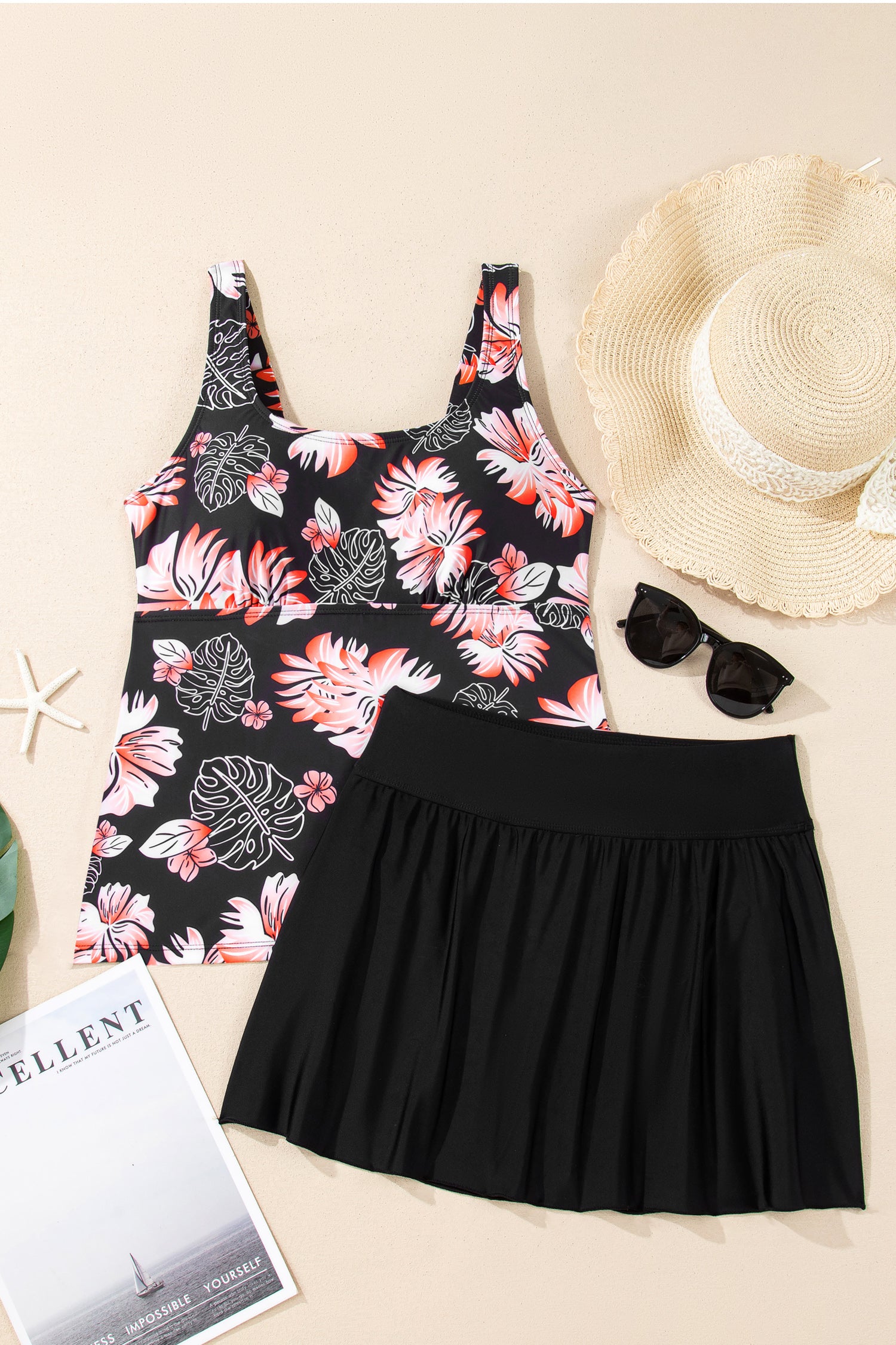 Scoop Neck Adjustable Tankini and Matching Skort Bathing Suit
