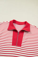 Striped Quarter Zip Polo Collar T Shirt Dress with Pockets
