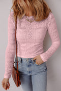 Semi Sheer Lace Long Sleeve Cropped Top