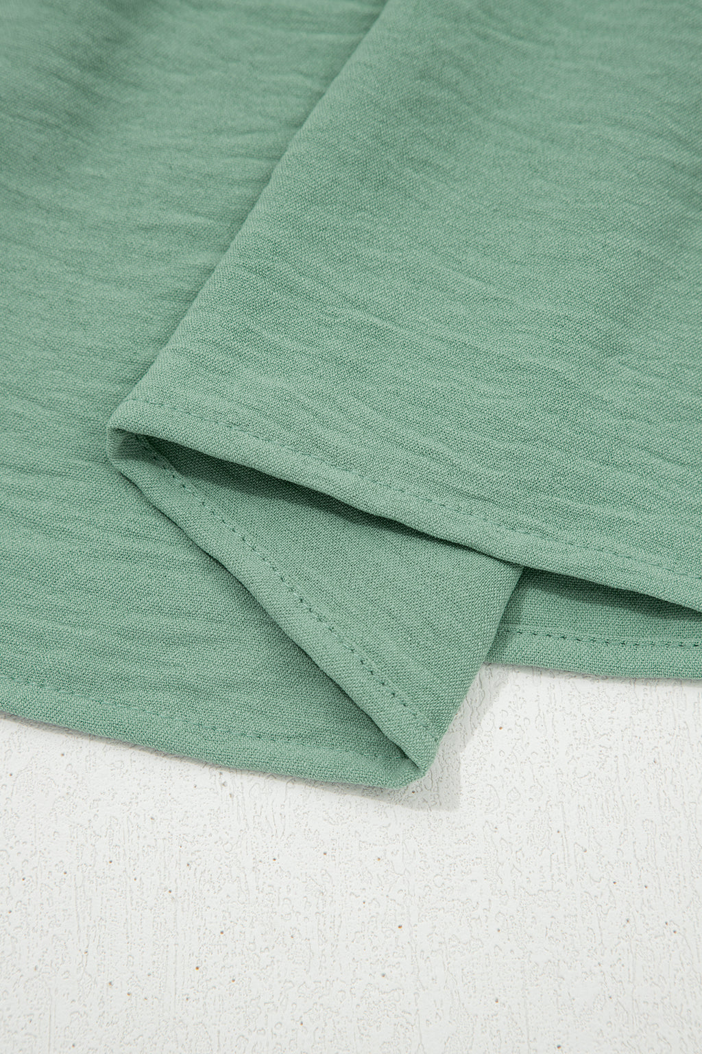 Smoke Green Color Block Patchwork V Neck Embroidered Puff Sleeve Babydoll Blouse