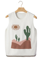 Multicolour Cactus Western Oasis Loose Sweater Vest