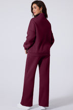 Drop Shoulder Zip Up Jacket Drawstring Pants Active 2pcs Set